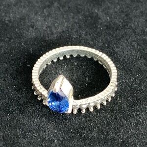 Silver Tone Blue Rhinestone Crown Ring size 6-1/2